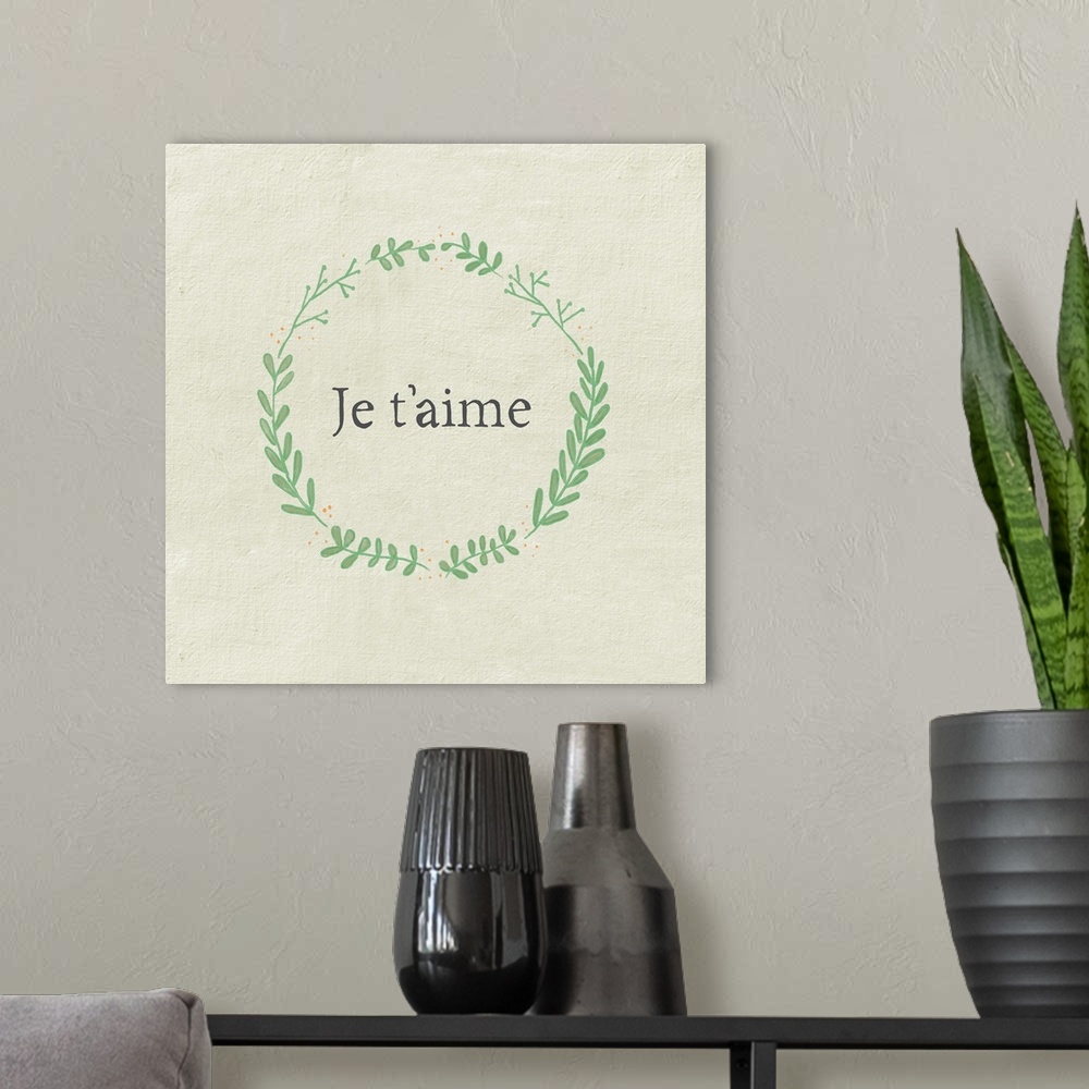 A modern room featuring Je T'aime Wreath