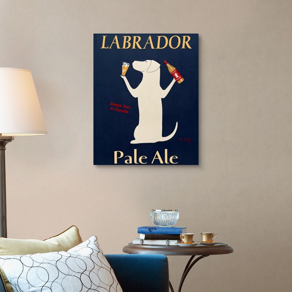 A traditional room featuring Playful poster art work featuring a dog holding a beer bottle in one paw and a glass of alcohol I...