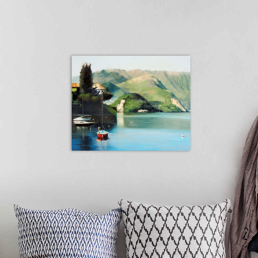 A bohemian room featuring Lake Como