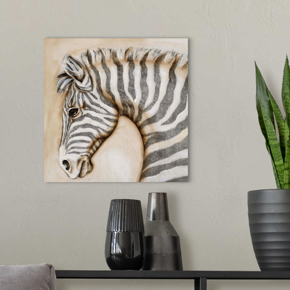 A modern room featuring Serengeti Zebra