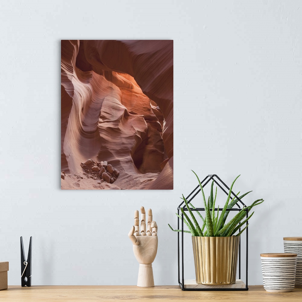 A bohemian room featuring A photograph of a view of the slot canyons of Antelope Canyon in Arizona.