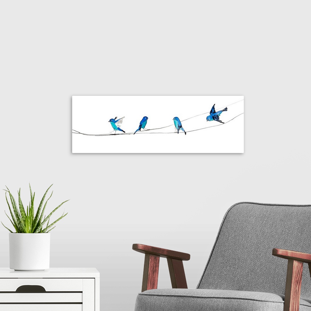A modern room featuring Watercolor Birds 2