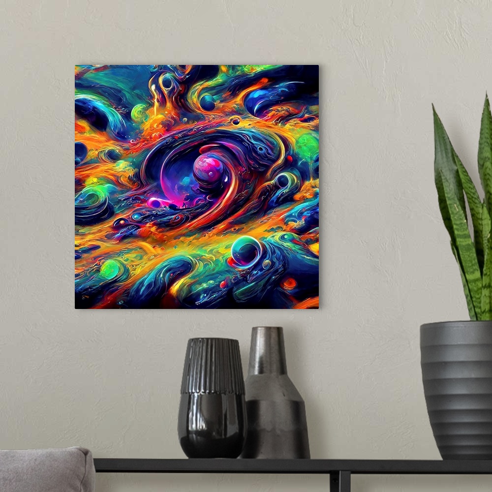 A modern room featuring Abstract Swirls Cosmic