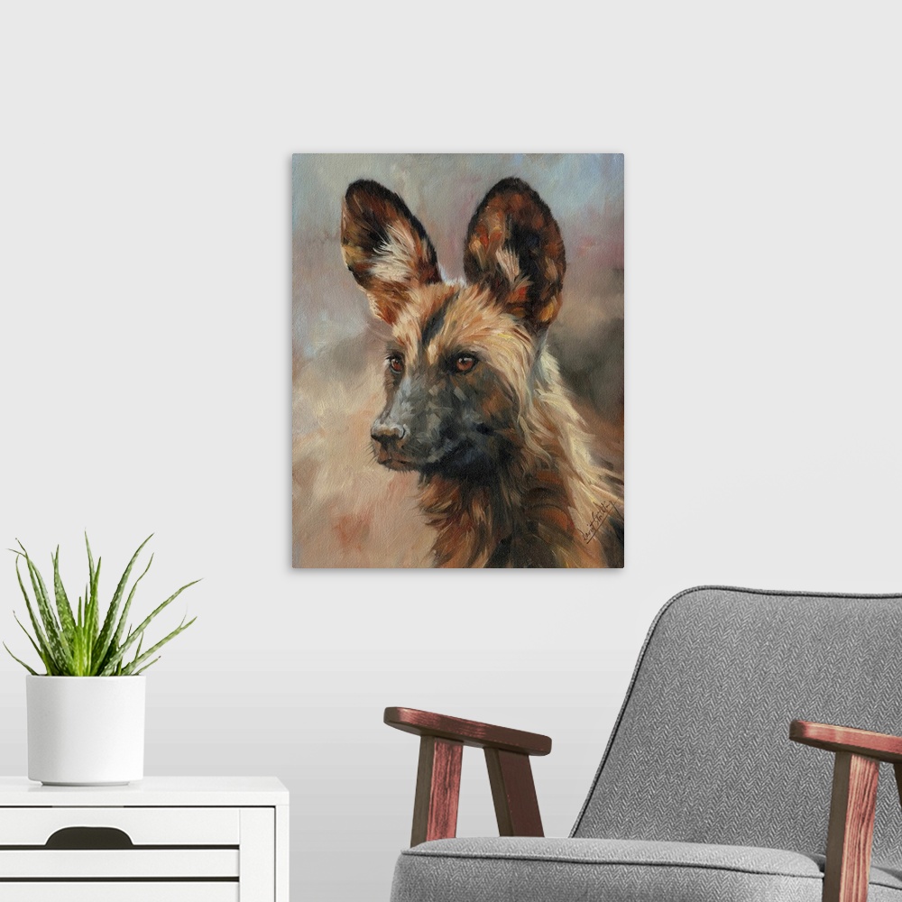 A modern room featuring African Wild Dog
