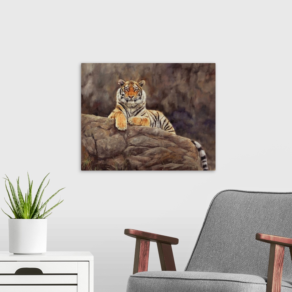 A modern room featuring Amur Tiger On The Rocks