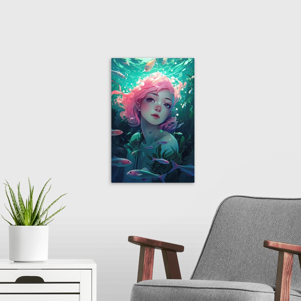A modern room featuring Anime - Fish Girl IV