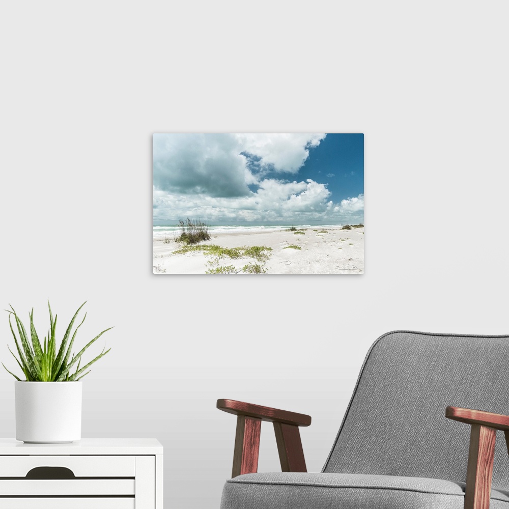 A modern room featuring Beach Dunes, White Waves