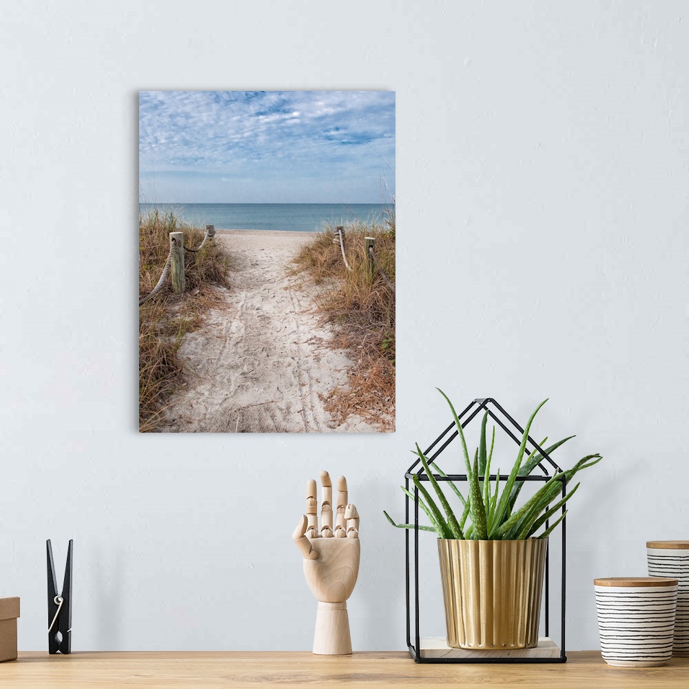 A bohemian room featuring Beach Entry Path With Posts