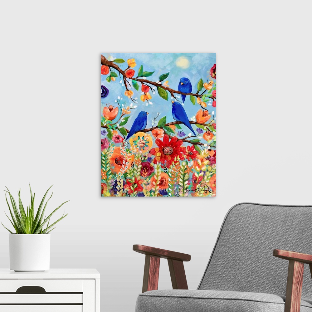 A modern room featuring Bluebird Sand Blossoms