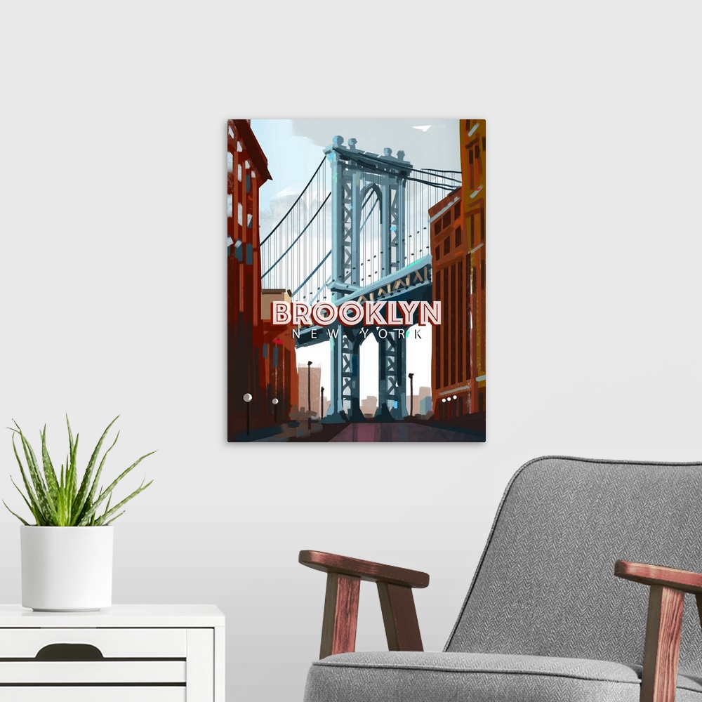 A modern room featuring Brooklyn Bridge