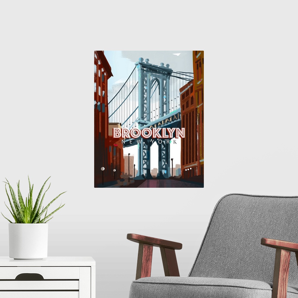 A modern room featuring Brooklyn Bridge