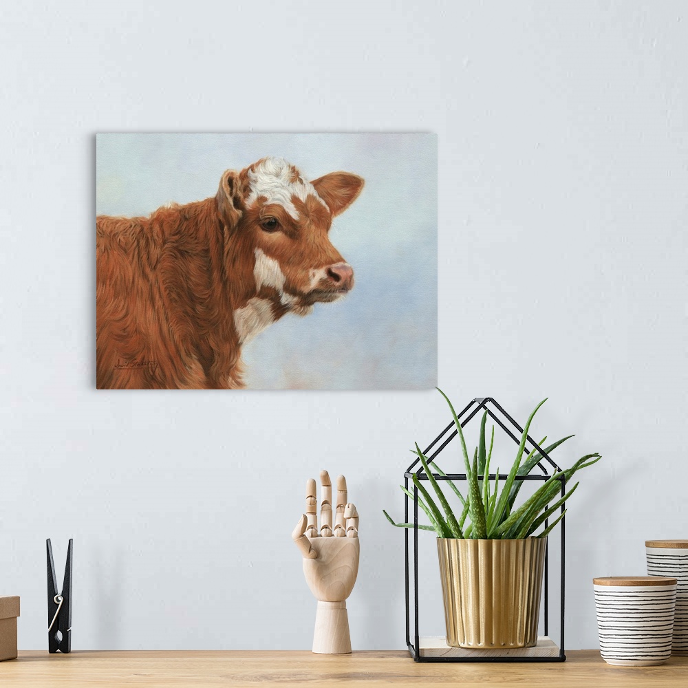 A bohemian room featuring Brown Cow. Originally oil on canvas.