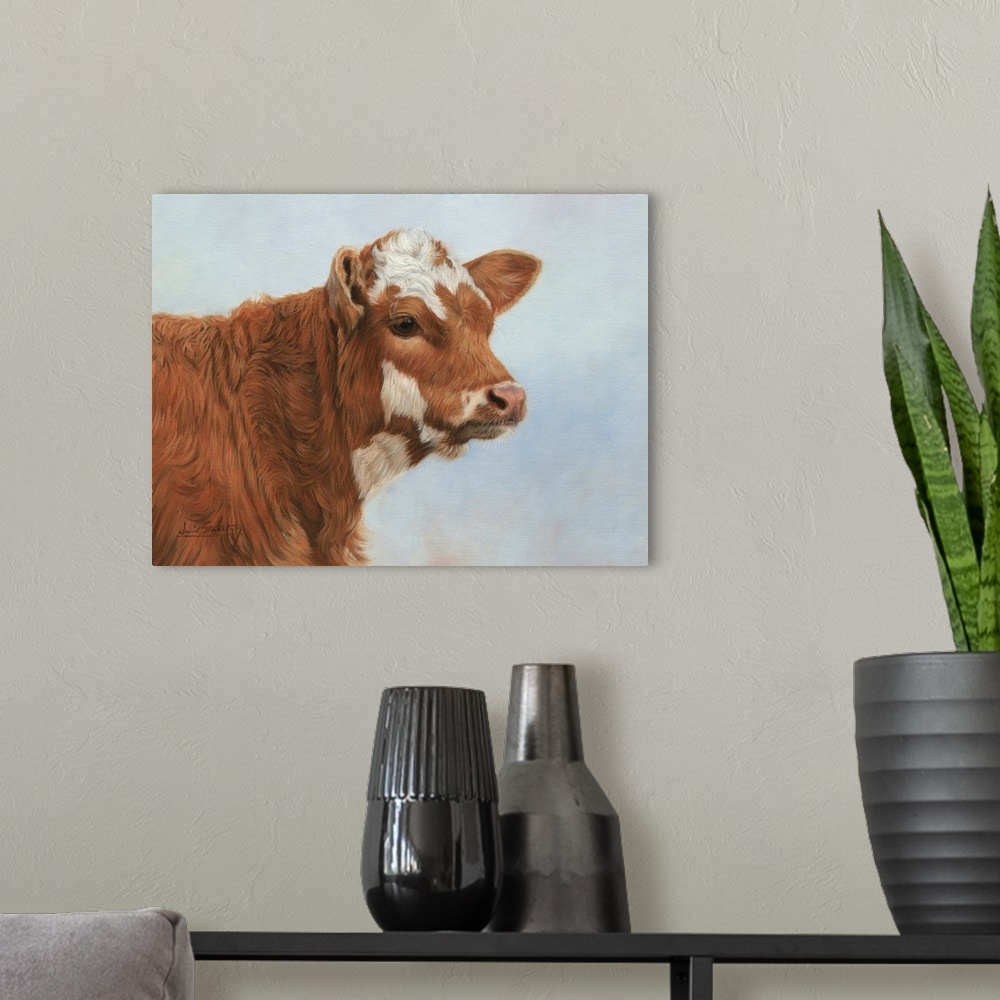 A modern room featuring Brown Cow. Originally oil on canvas.