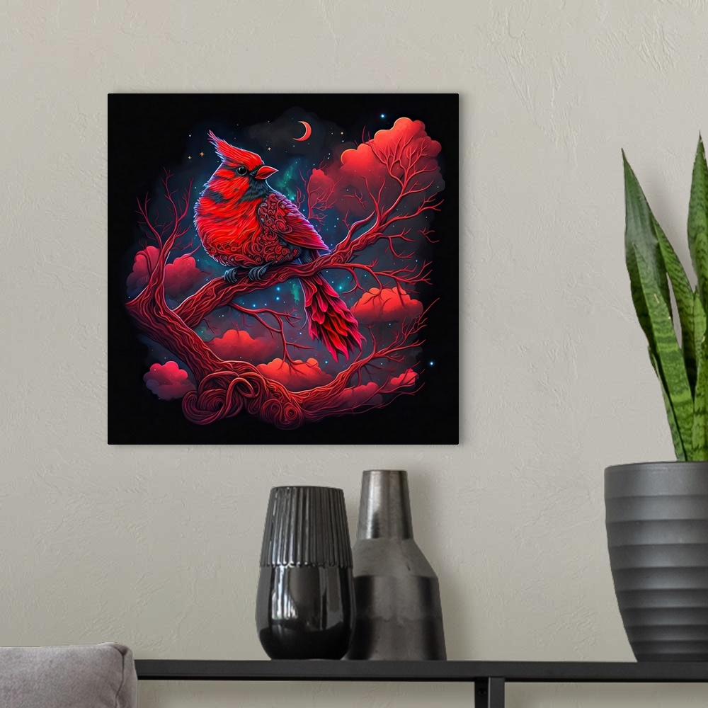 A modern room featuring Cardinal Cosmic Clouds