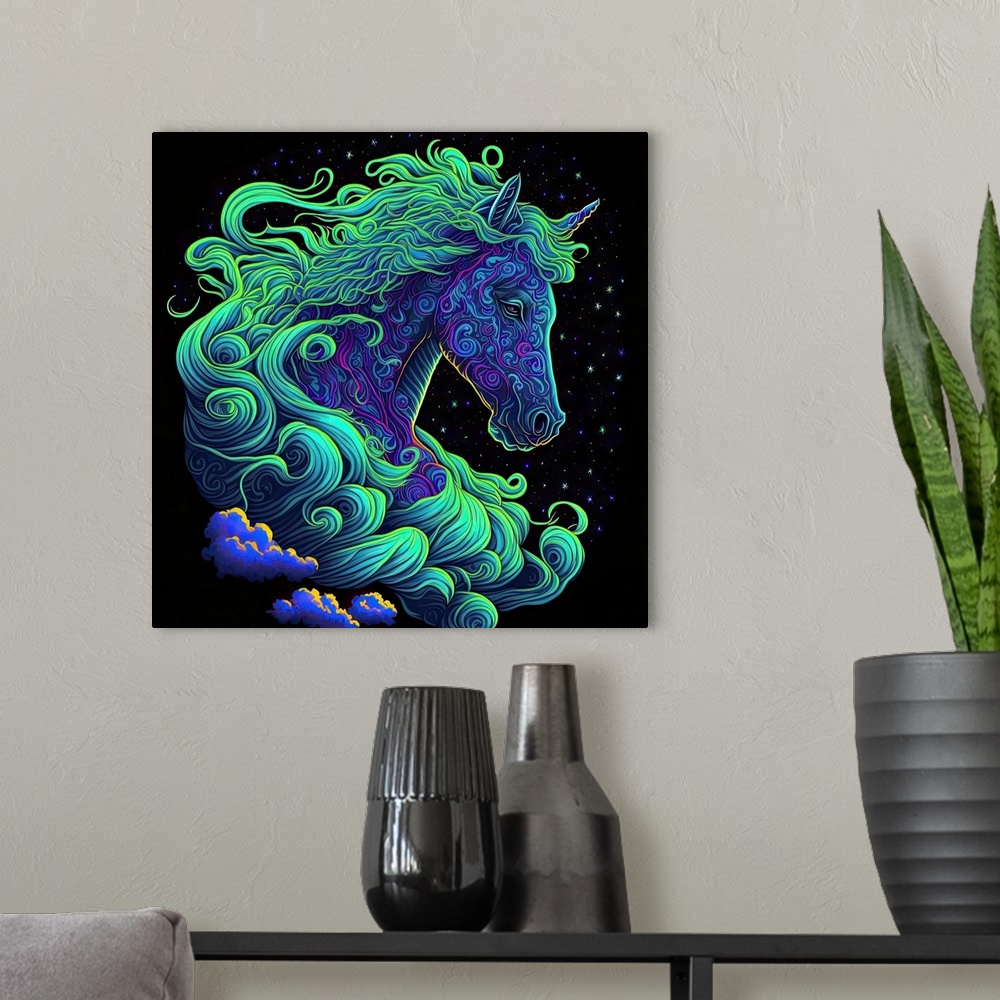 A modern room featuring Clouded Horse I