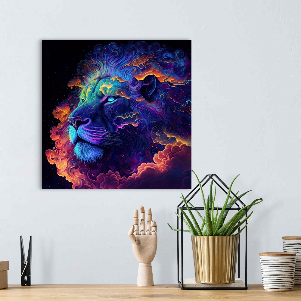 A bohemian room featuring Cosmic Cloud Lion I