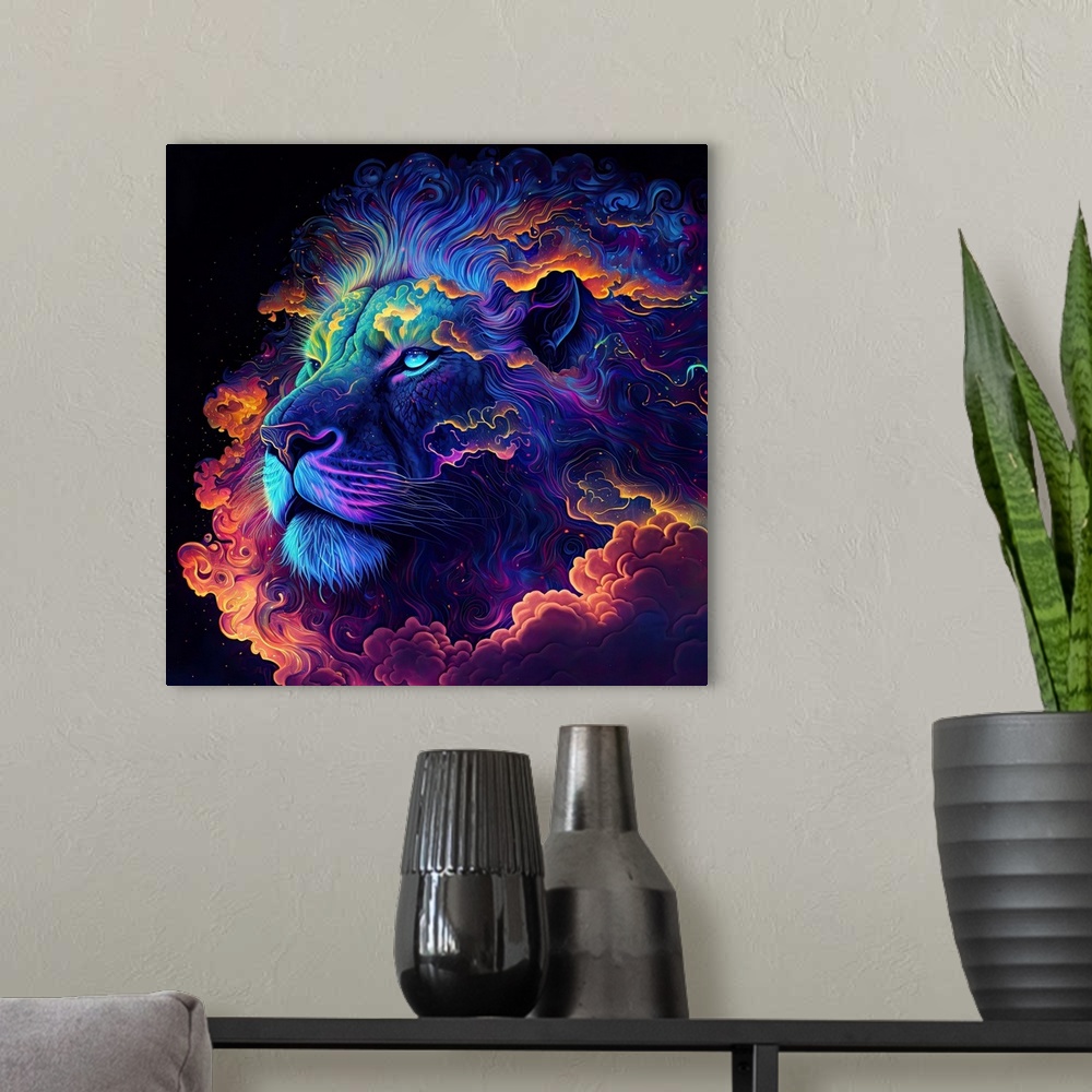 A modern room featuring Cosmic Cloud Lion I