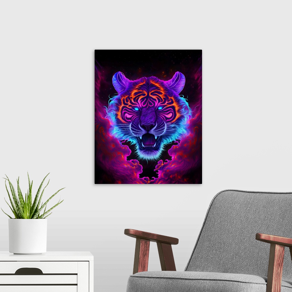 A modern room featuring Cosmic Cloud Tiger