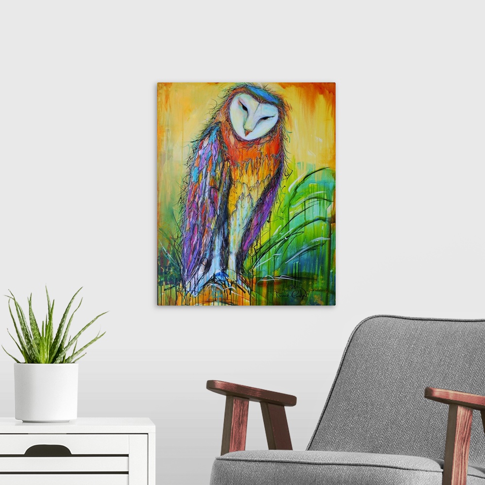 A modern room featuring Curious Owl
