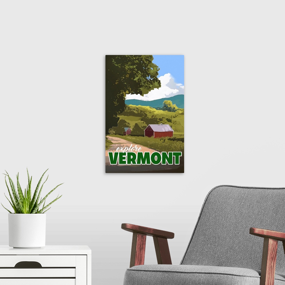 A modern room featuring Explore Vermont