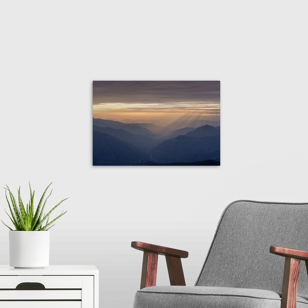 A modern room featuring Foggy Mountain Sunset