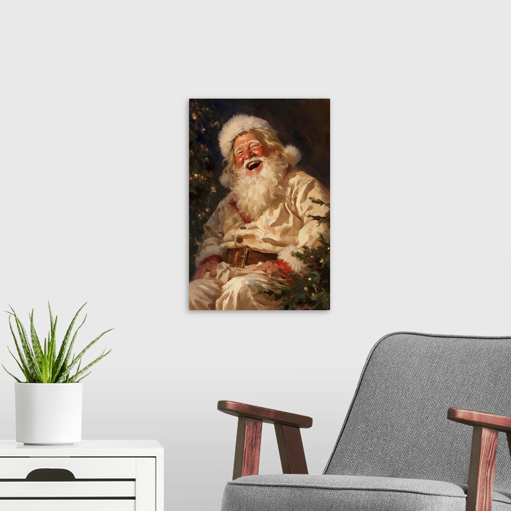 A modern room featuring Forever Young Santa