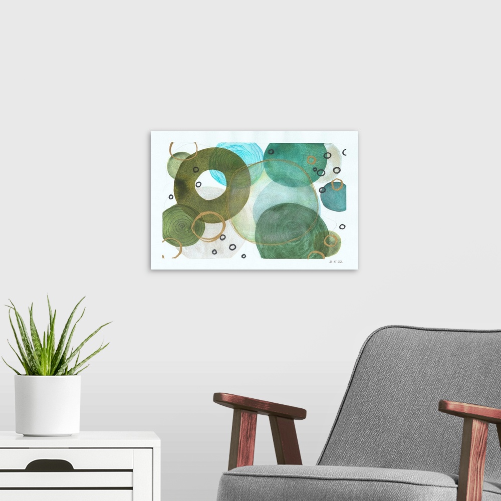 A modern room featuring Gold & Green Bubbles