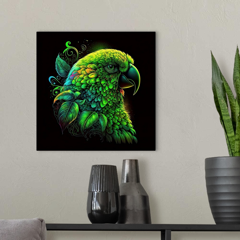 A modern room featuring Green Parrot Splosion