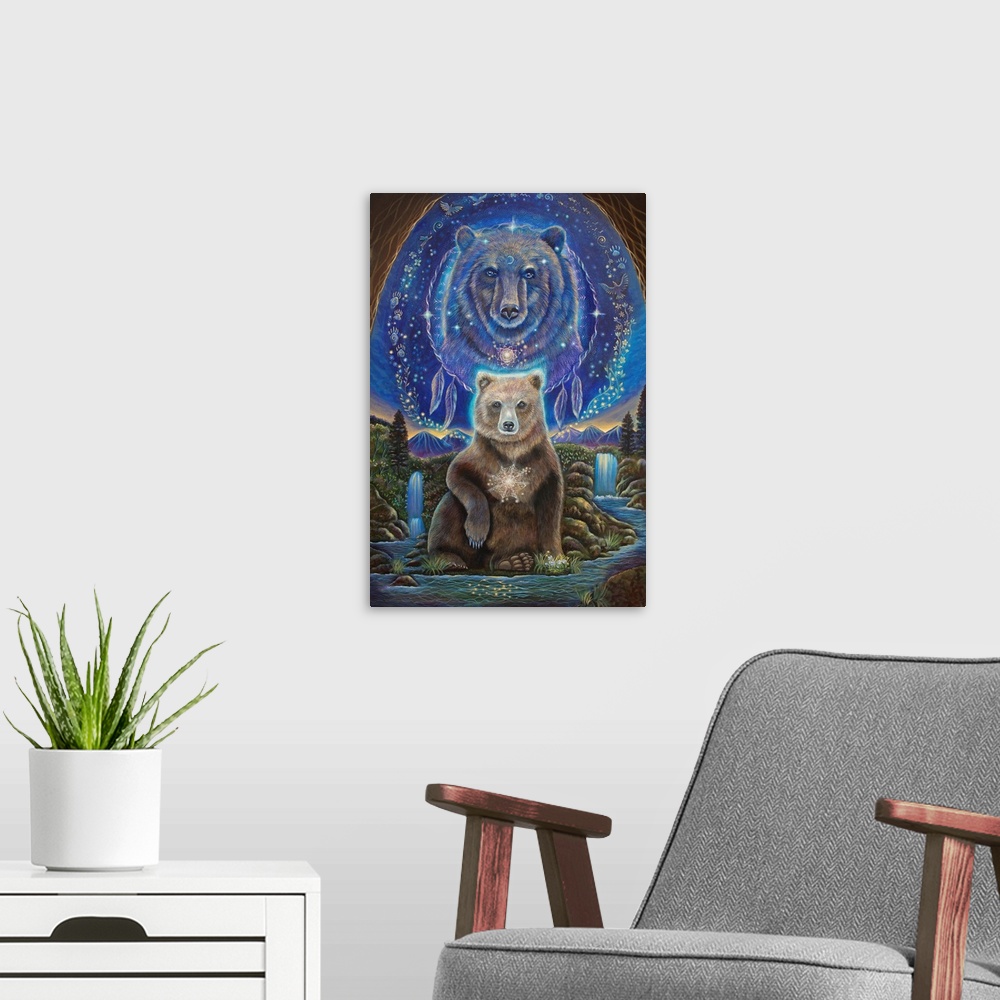 A modern room featuring Keeper of the Dreamtime
