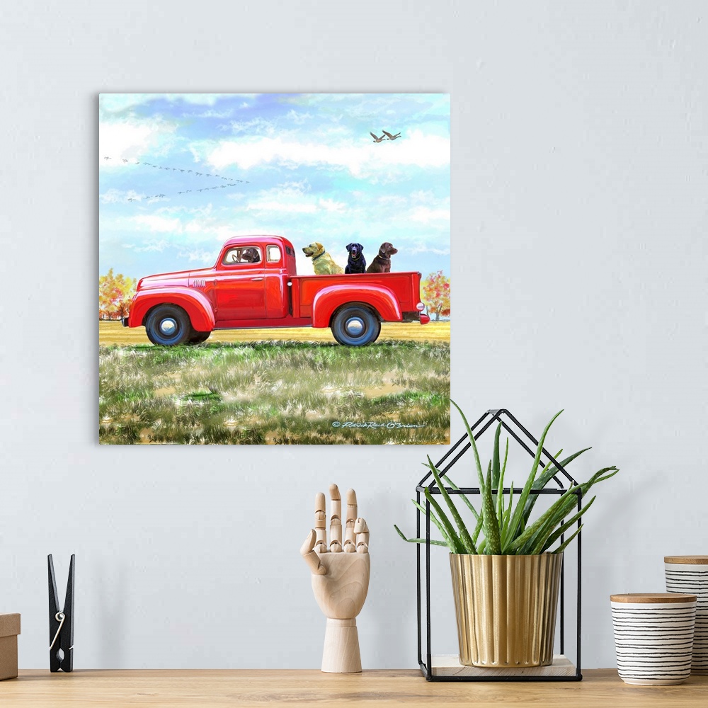 A bohemian room featuring Labs In Red Truck