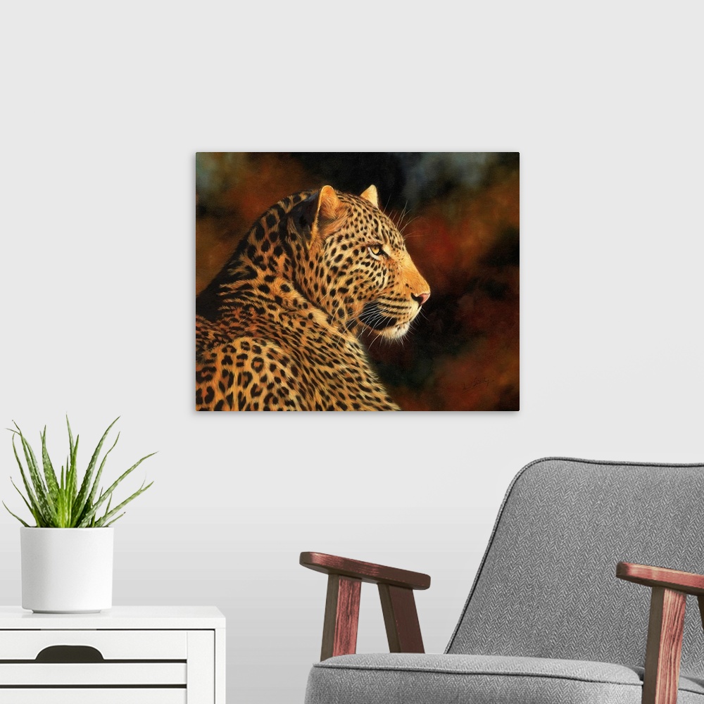 A modern room featuring Leopard Looking Right