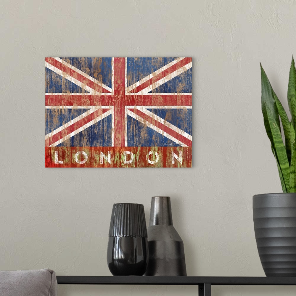 A modern room featuring London Flag