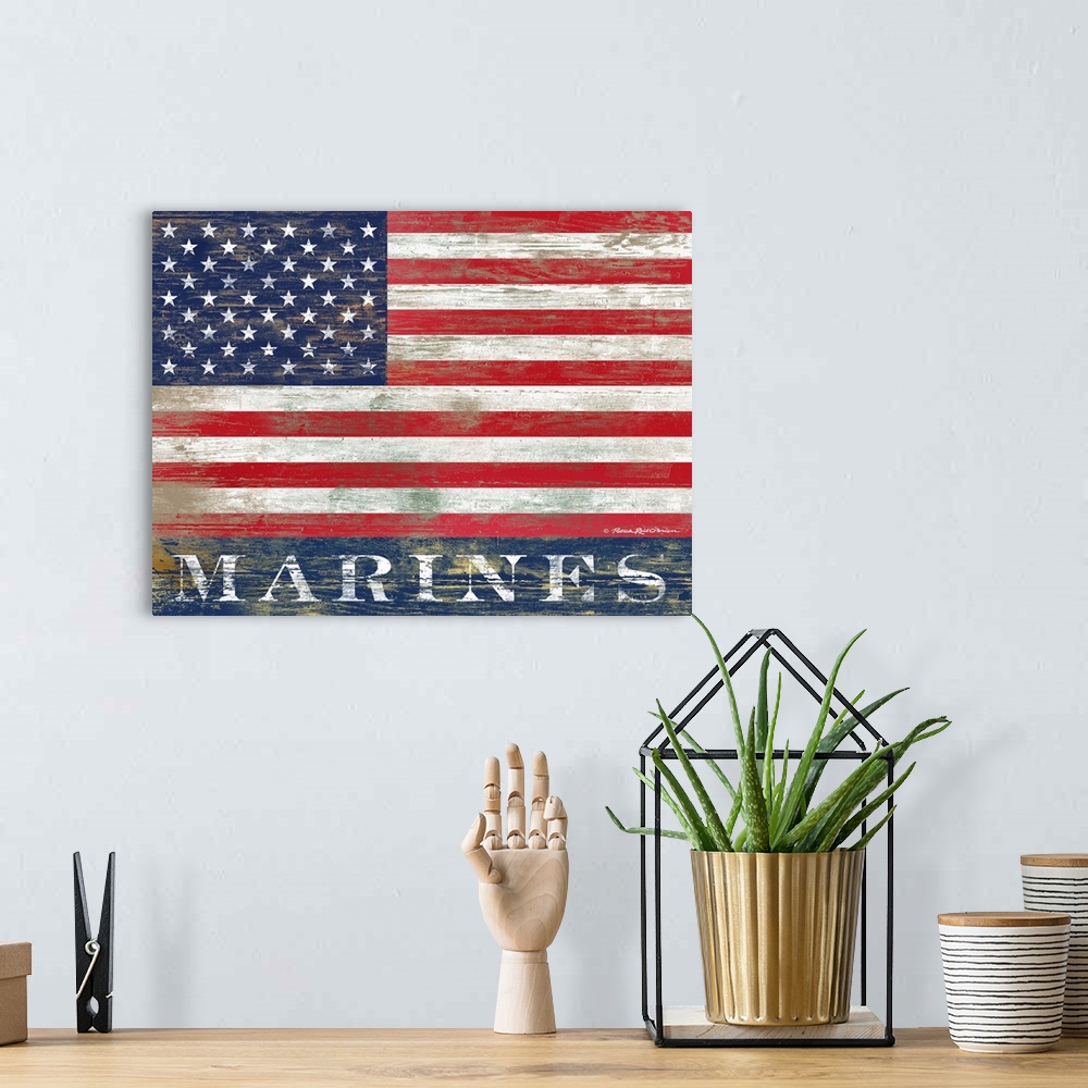 A bohemian room featuring Marines Flag