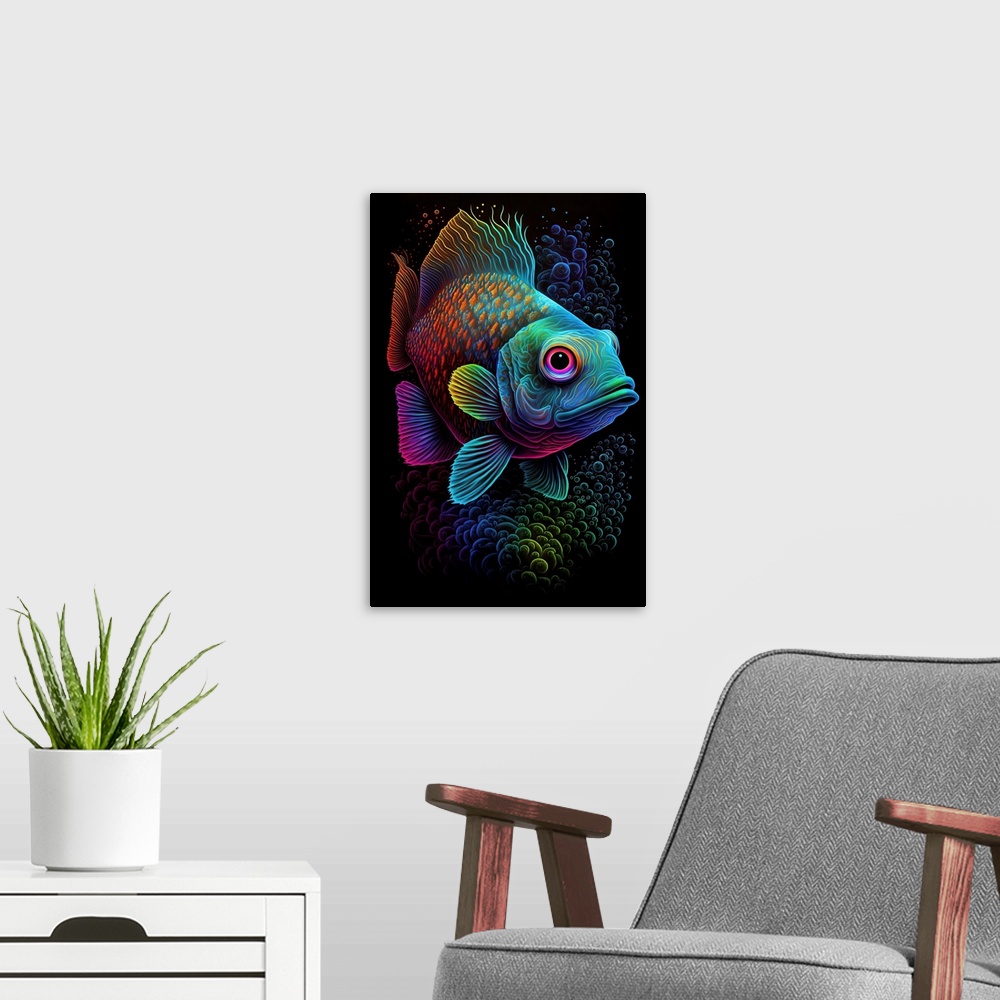 A modern room featuring Neon Fish II