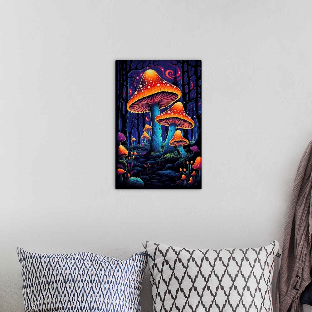 A bohemian room featuring Neon Mushrooms Glowing Orange