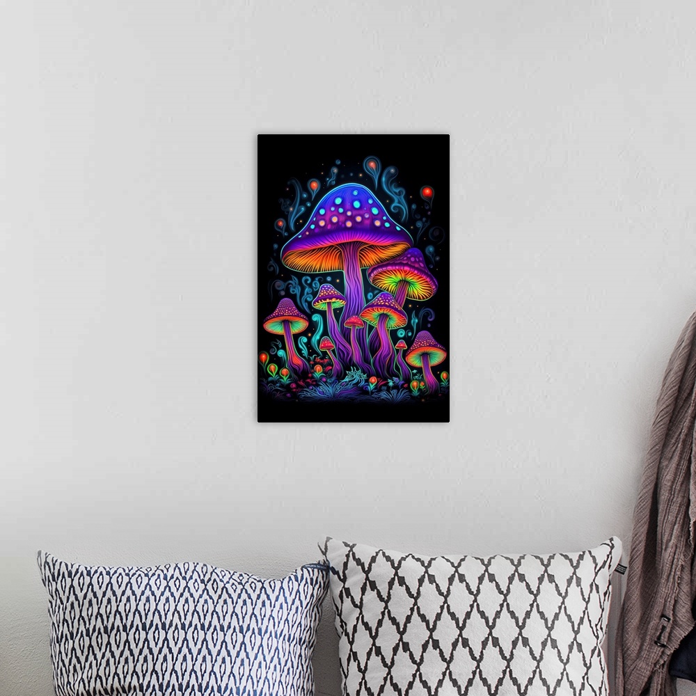 A bohemian room featuring Neon Mushrooms Glowing Purple