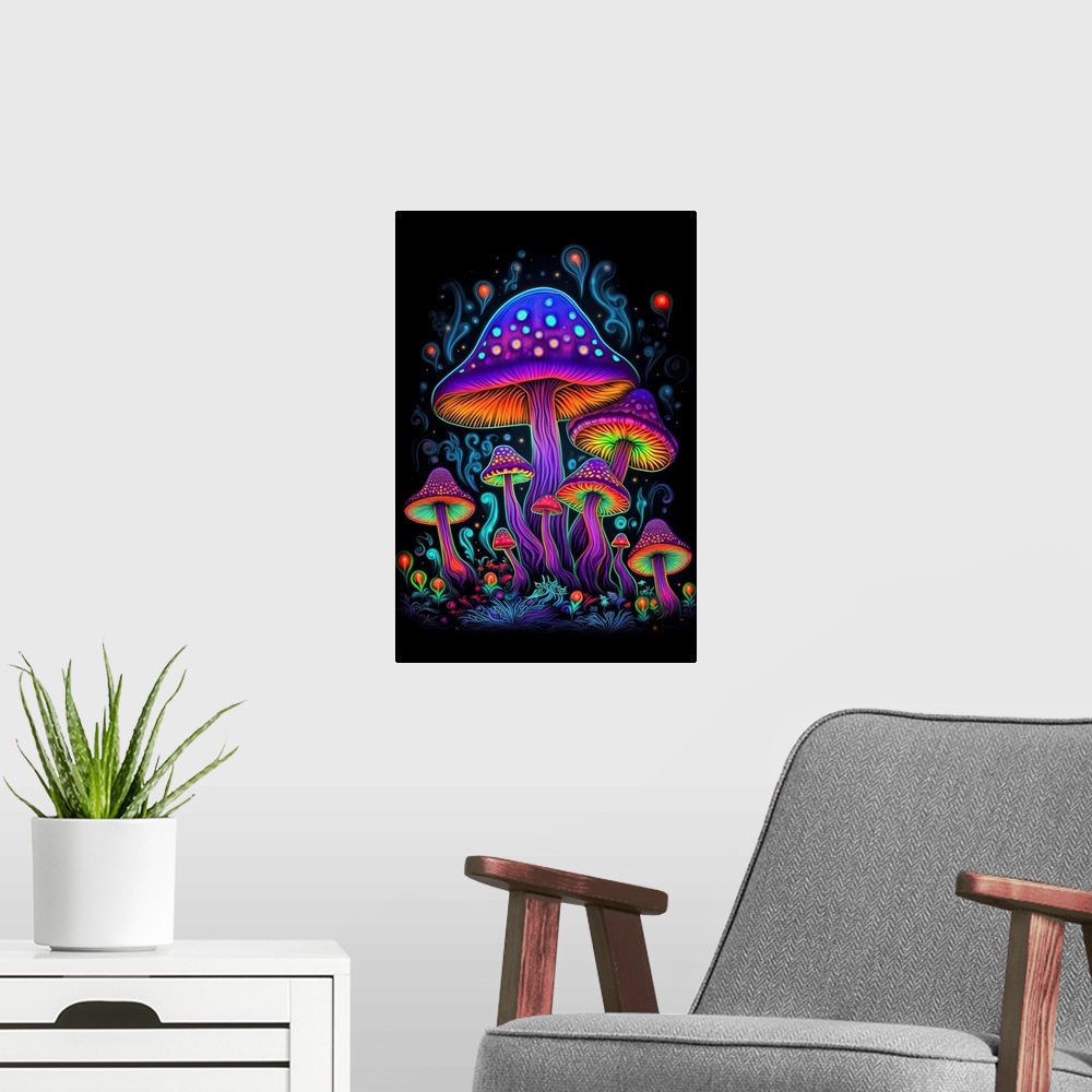 A modern room featuring Neon Mushrooms Glowing Purple