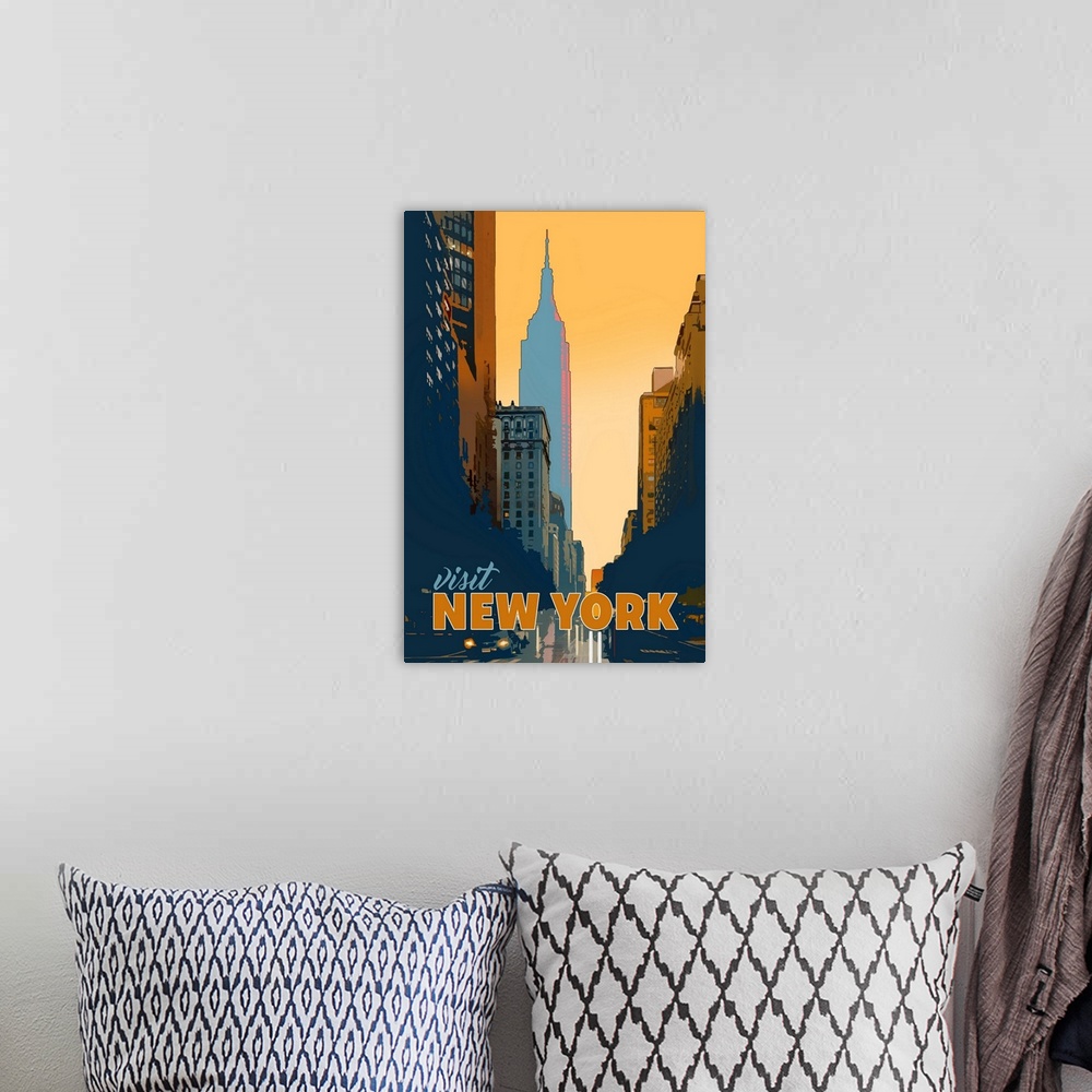A bohemian room featuring New York Poster
