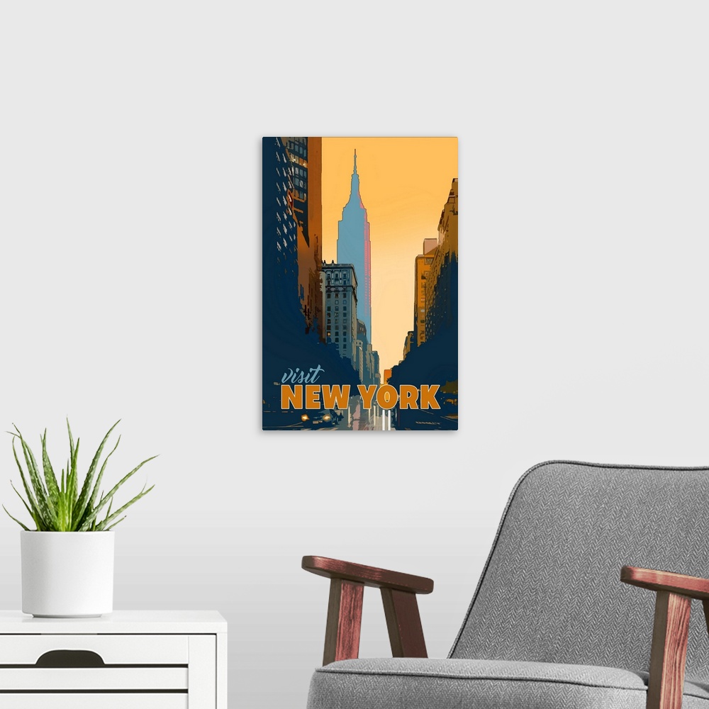 A modern room featuring New York Poster