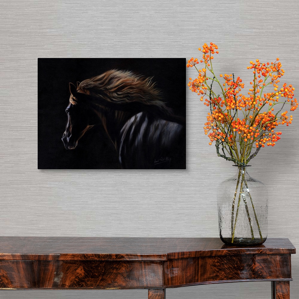 A traditional room featuring Originally an oil painting on canvas of a Peruvian Paso Horse.