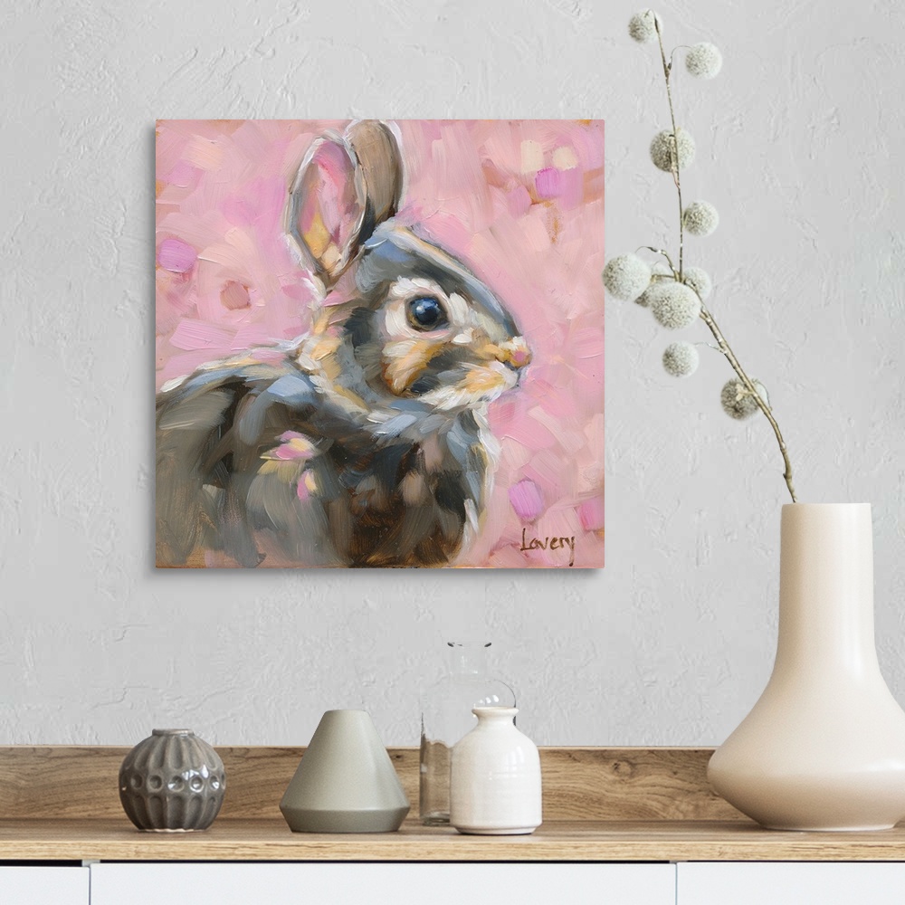 A farmhouse room featuring Pink Spring Bunny