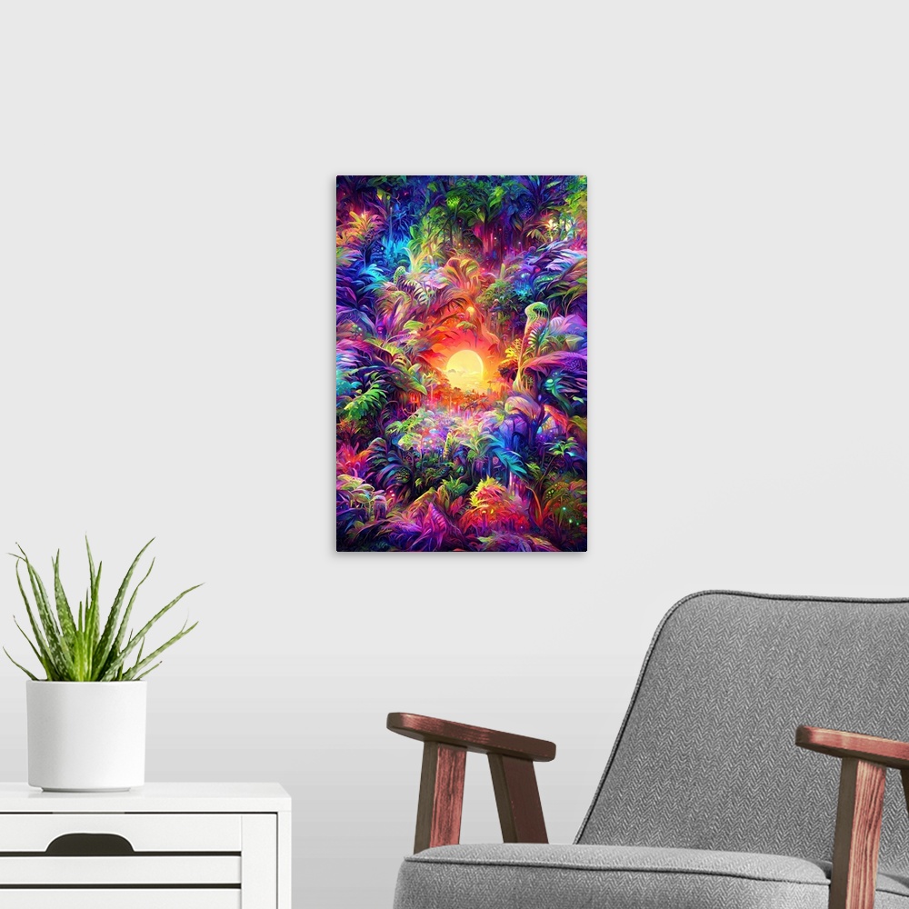 A modern room featuring Psychedelic Jungle Sunset