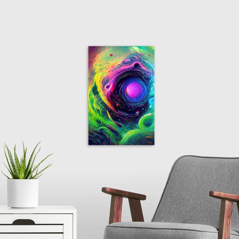 A modern room featuring Purple Orb Swirls