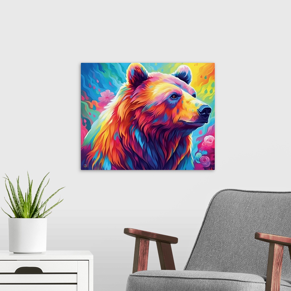 A modern room featuring Rainbow Bear
