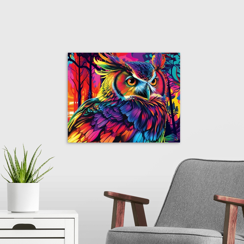 A modern room featuring Rainbow Owl