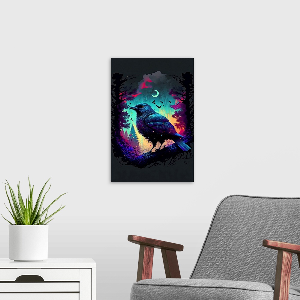 A modern room featuring Raven II Cosmic Clouds