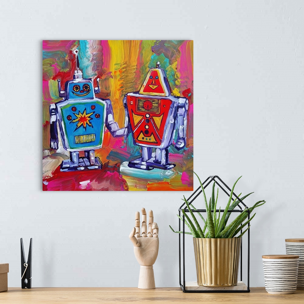 A bohemian room featuring Robots Duo
