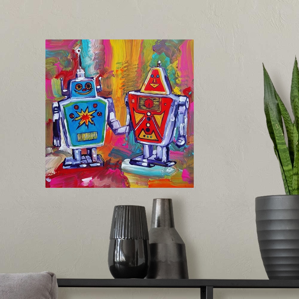 A modern room featuring Robots Duo