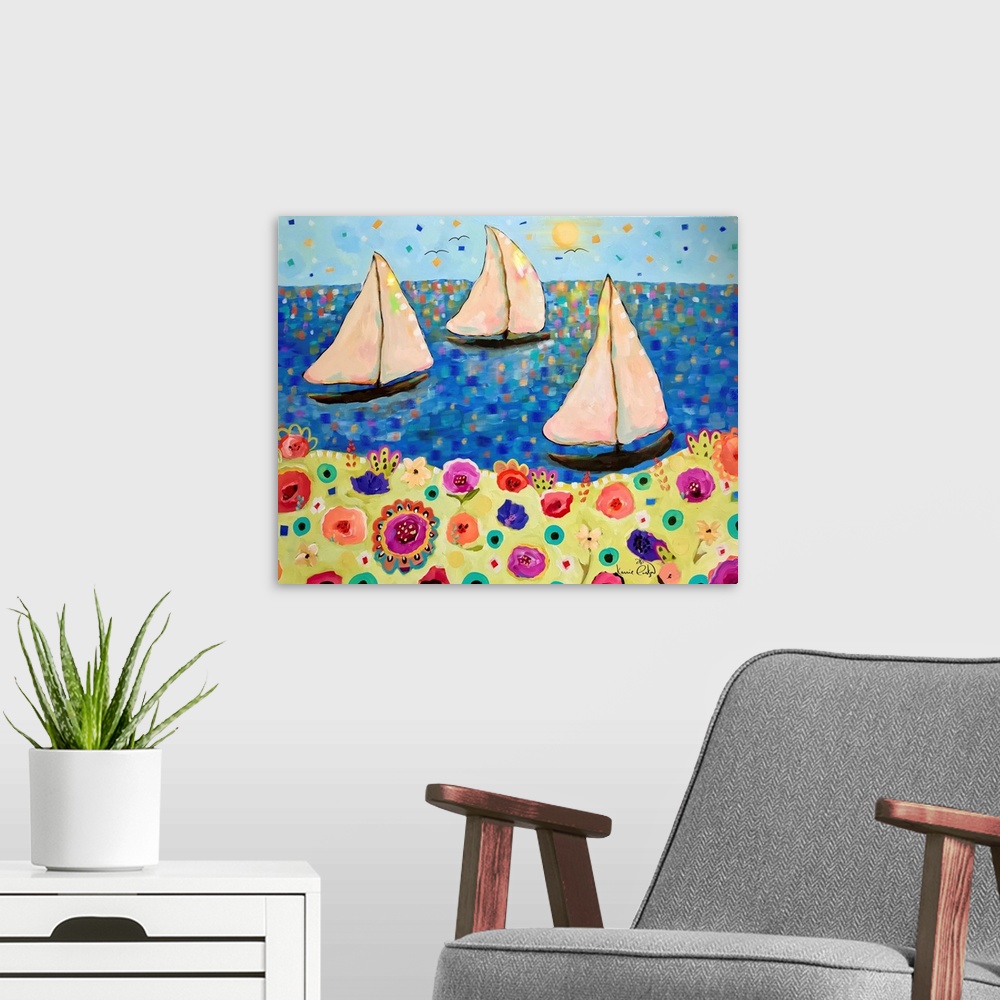 A modern room featuring Sail Boats