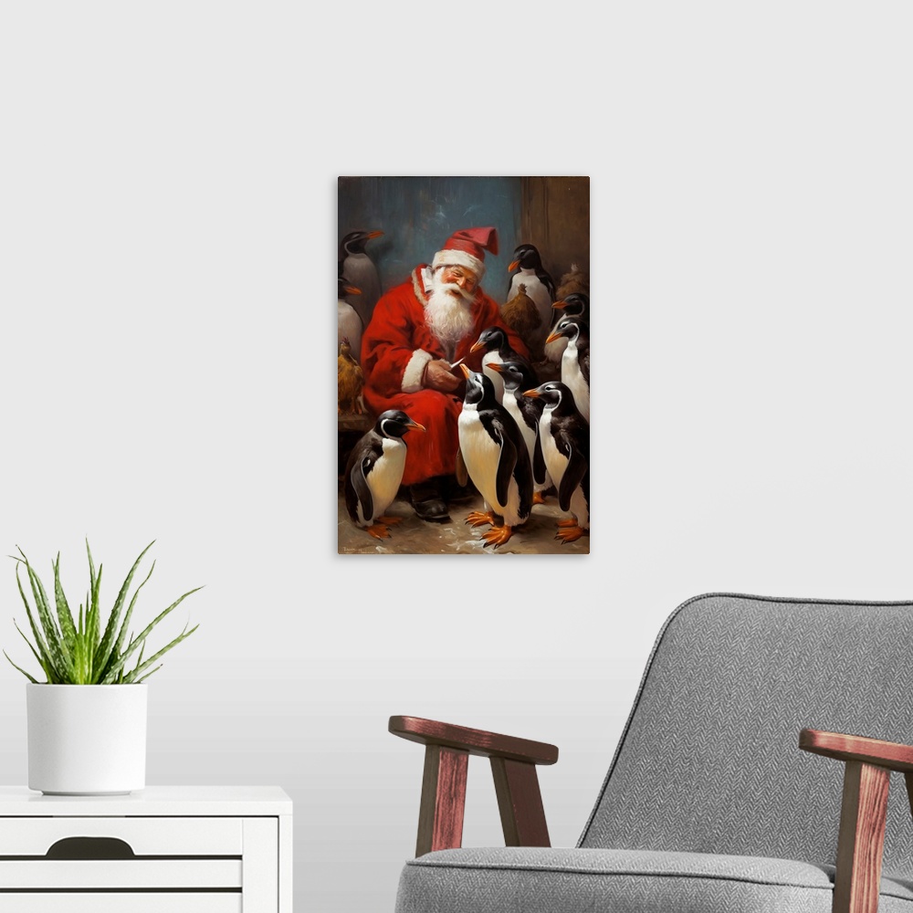 A modern room featuring Santa And Penguins